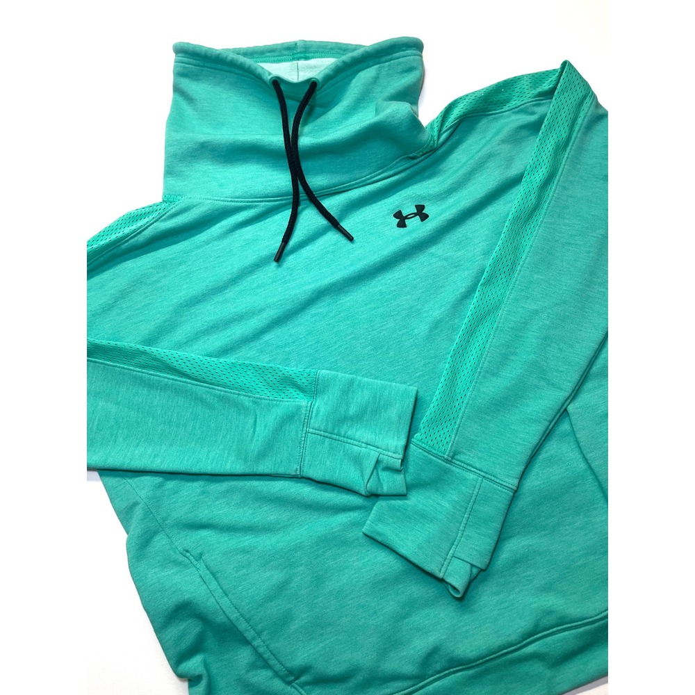 Under Armour Womens Large Teal Funnel Neck Mesh Sleeve Pullover Sweatshirt 0329